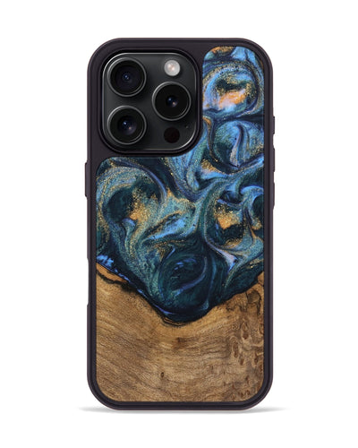 iPhone 16 Pro Wood Phone Case - Champ (Teal & Gold, 745171)