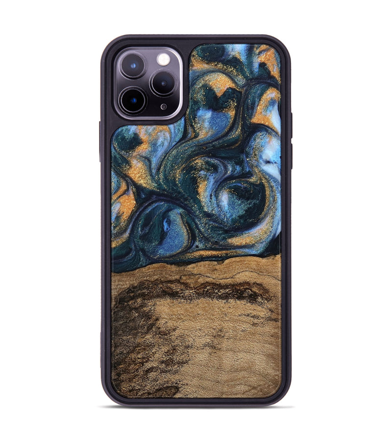 iPhone 11 Pro Max Wood Phone Case - Terry (Teal & Gold, 745172)