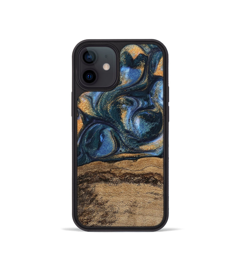 iPhone 12 mini Wood Phone Case - Terry (Teal & Gold, 745172)