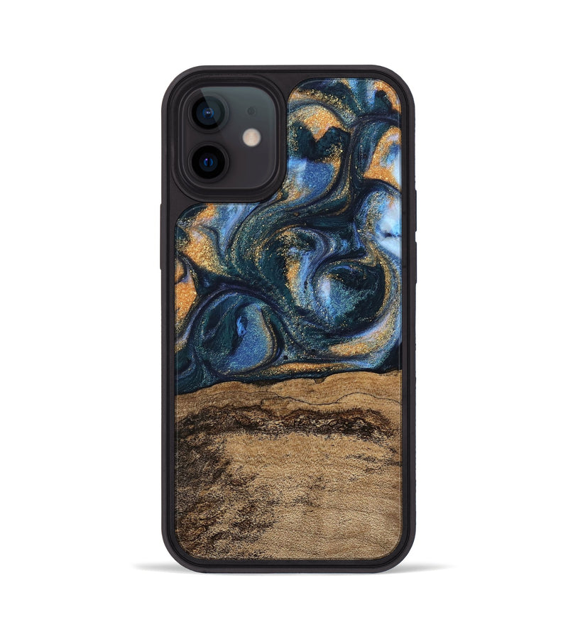 iPhone 12 Wood Phone Case - Terry (Teal & Gold, 745172)