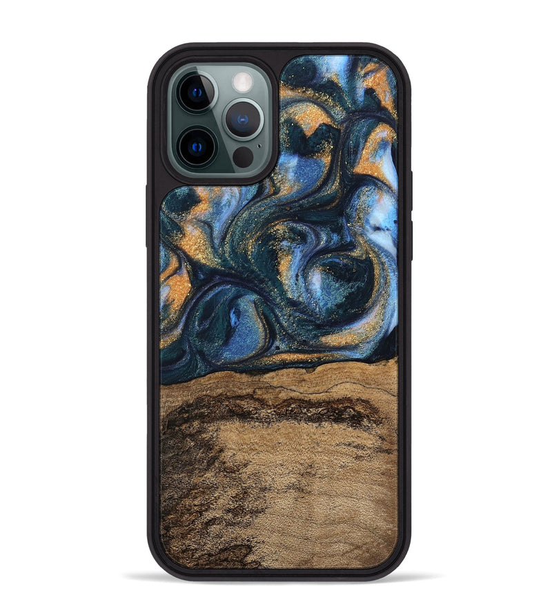 iPhone 12 Pro Max Wood Phone Case - Terry (Teal & Gold, 745172)