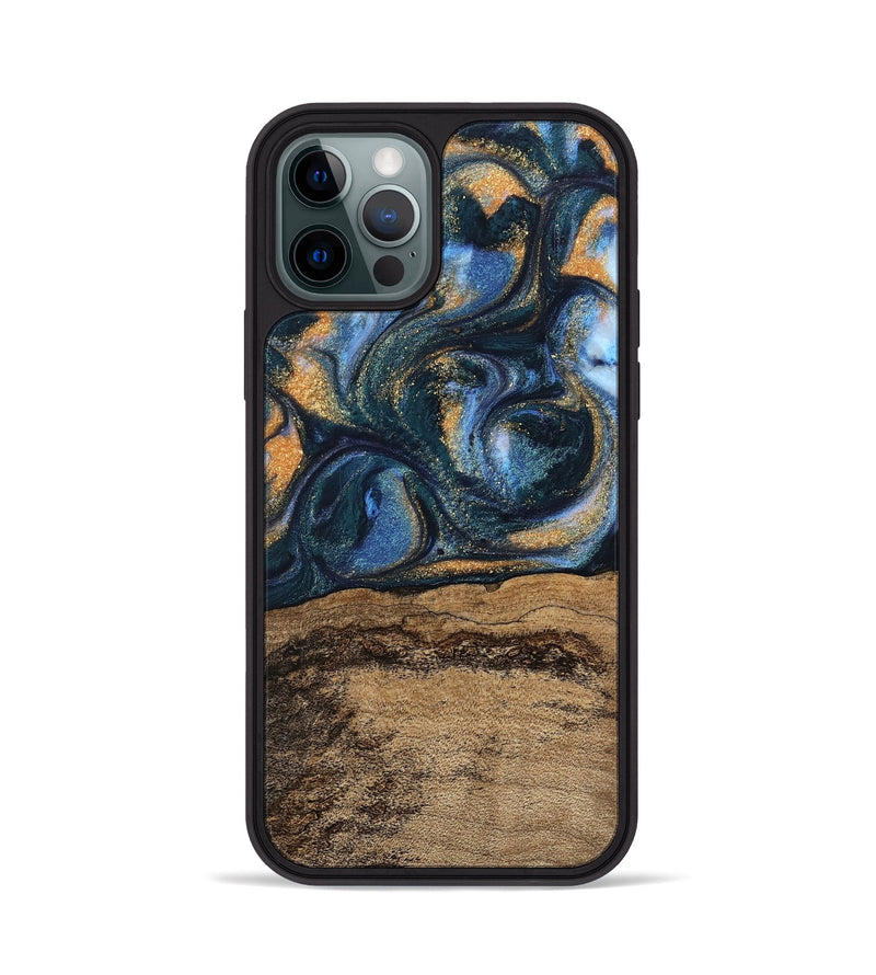 iPhone 12 Pro Wood Phone Case - Terry (Teal & Gold, 745172)