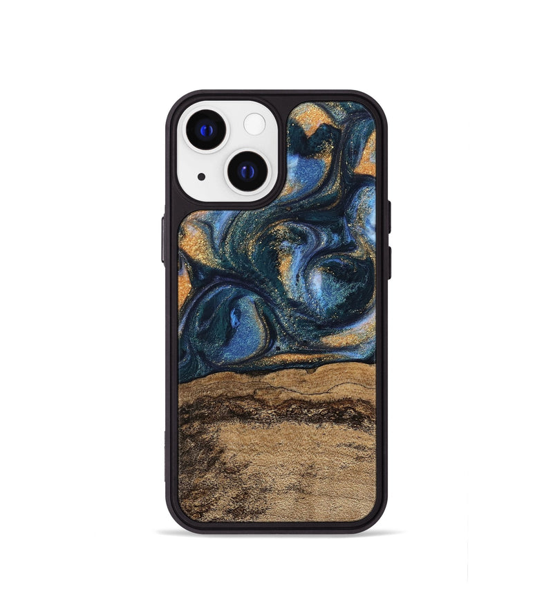 iPhone 13 mini Wood Phone Case - Terry (Teal & Gold, 745172)