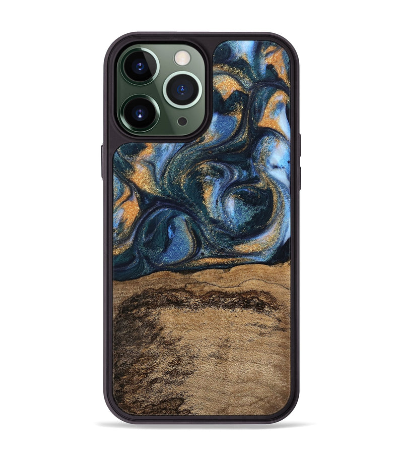 iPhone 13 Pro Max Wood Phone Case - Terry (Teal & Gold, 745172)