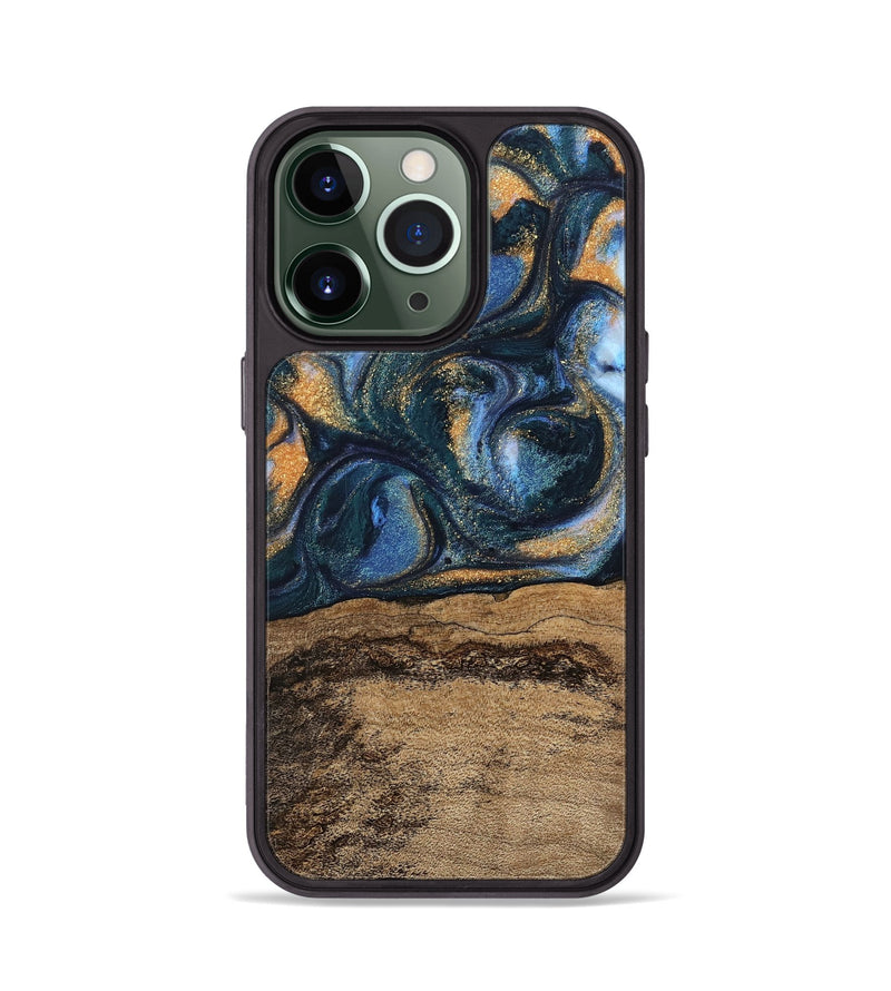 iPhone 13 Pro Wood Phone Case - Terry (Teal & Gold, 745172)