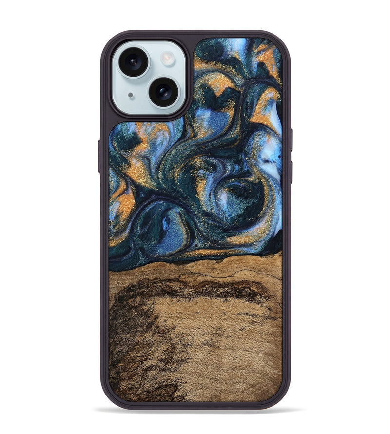 iPhone 15 Plus Wood Phone Case - Terry (Teal & Gold, 745172)