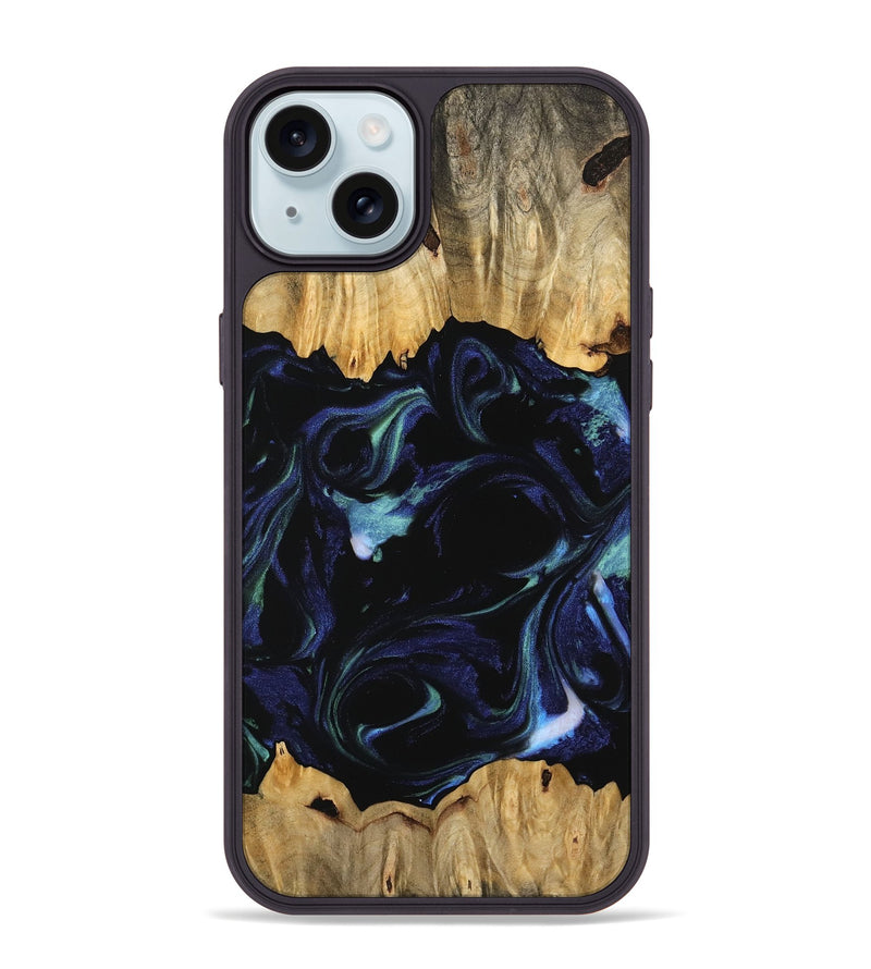 iPhone 15 Plus Wood Phone Case - Shailin (Blue, 745178)