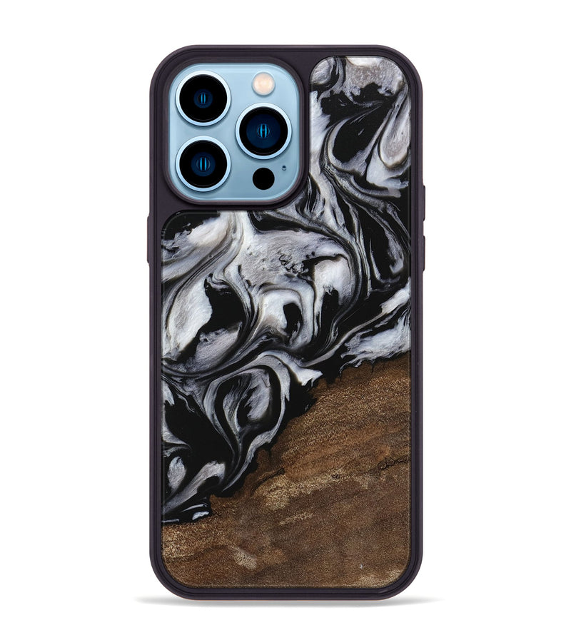 iPhone 14 Pro Max Wood Phone Case - Cyndi (Black & White, 745183)