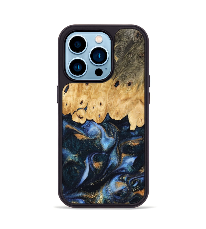 iPhone 14 Pro Wood Phone Case - Karla (Teal & Gold, 745186)