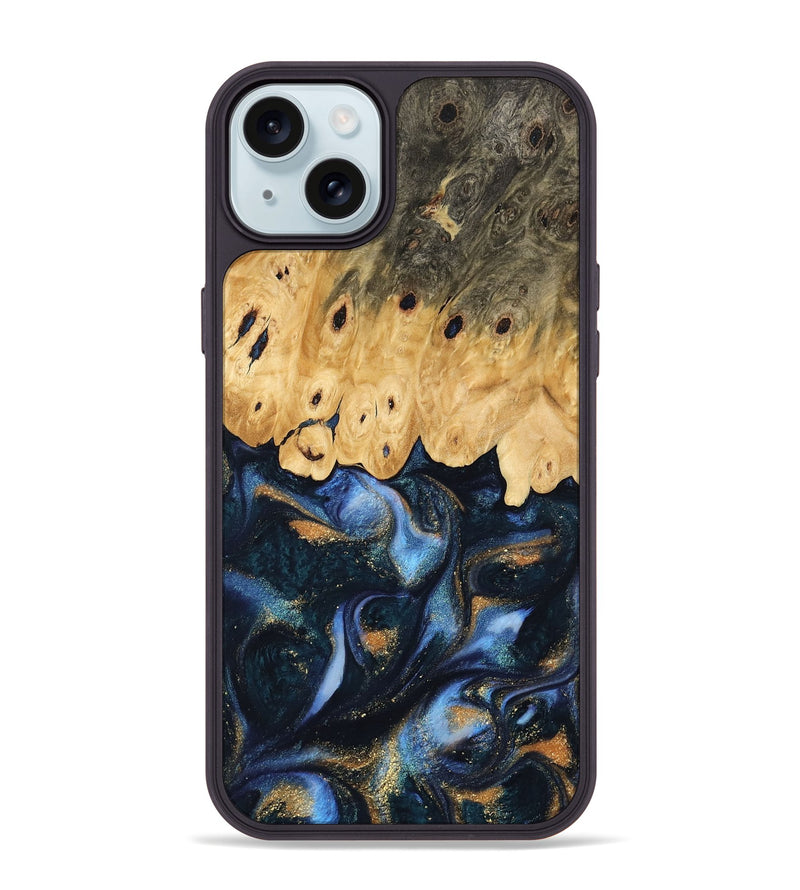 iPhone 15 Plus Wood Phone Case - Karla (Teal & Gold, 745186)