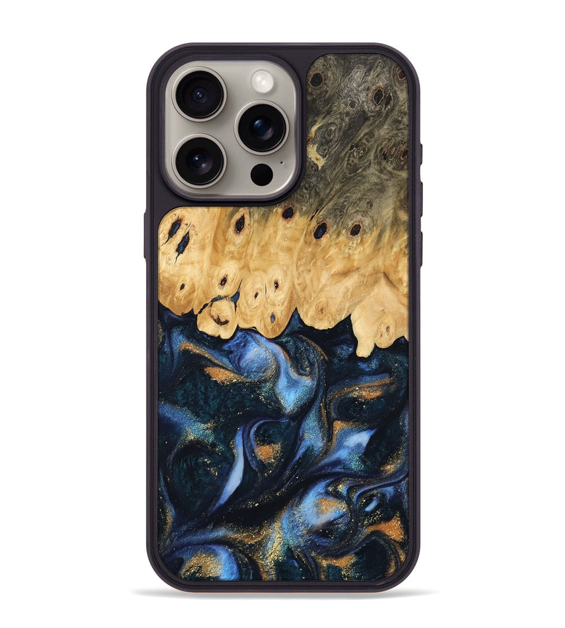 iPhone 15 Pro Max Wood Phone Case - Karla (Teal & Gold, 745186)