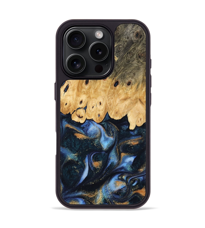 iPhone 16 Pro Wood Phone Case - Karla (Teal & Gold, 745186)