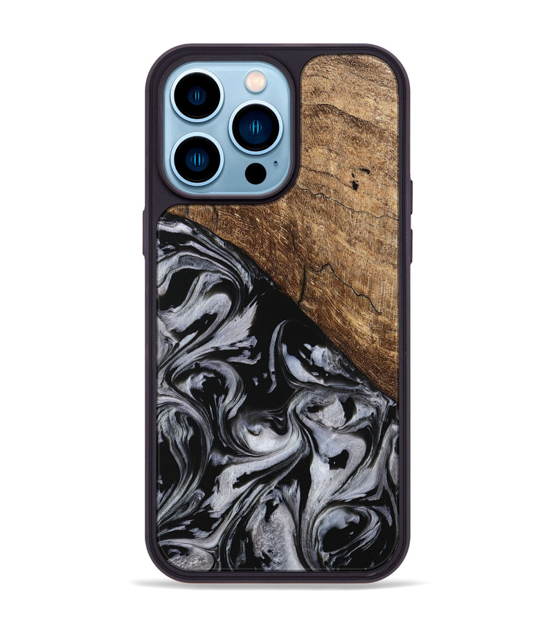 iPhone 14 Pro Max Wood Phone Case - Aubree (Black & White, 745187)