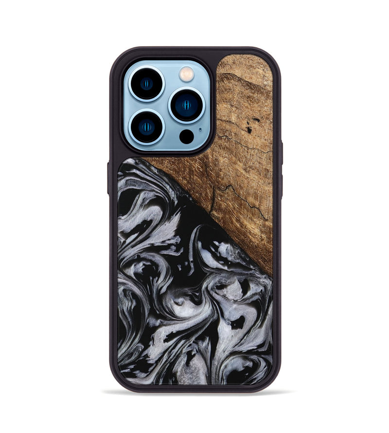 iPhone 14 Pro Wood Phone Case - Aubree (Black & White, 745187)