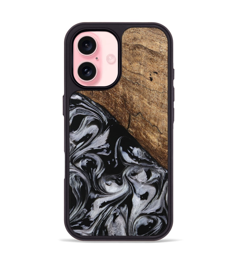 iPhone 16 Wood Phone Case - Aubree (Black & White, 745187)