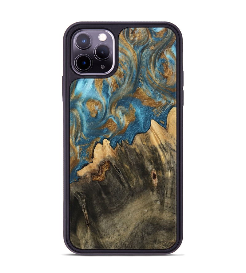 iPhone 11 Pro Max Wood Phone Case - Deetta (Teal & Gold, 745192)