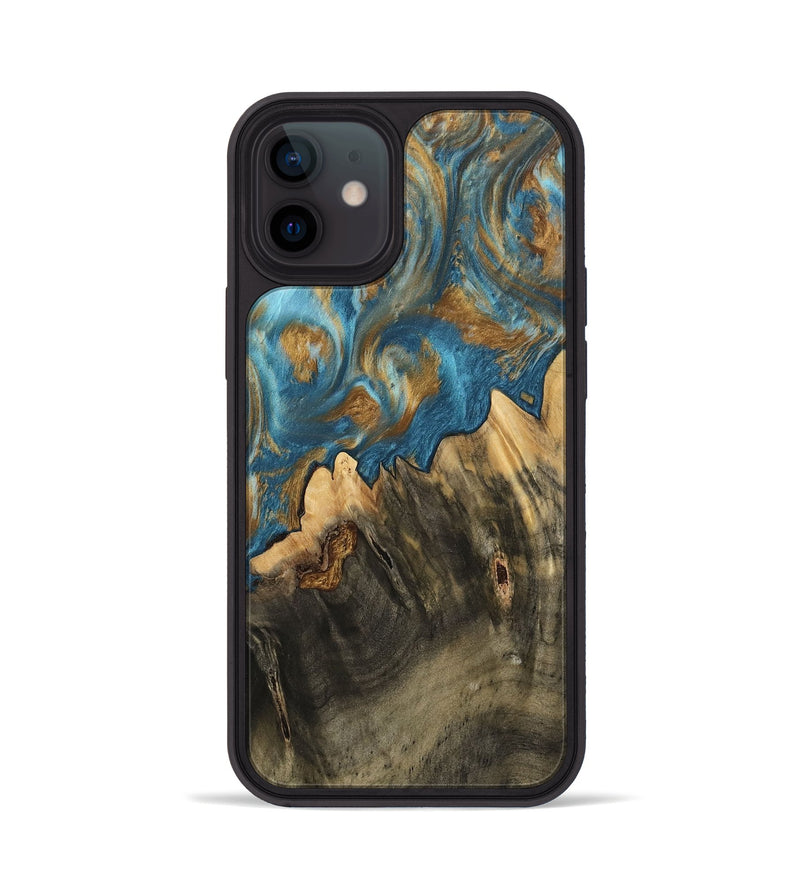 iPhone 12 Wood Phone Case - Deetta (Teal & Gold, 745192)