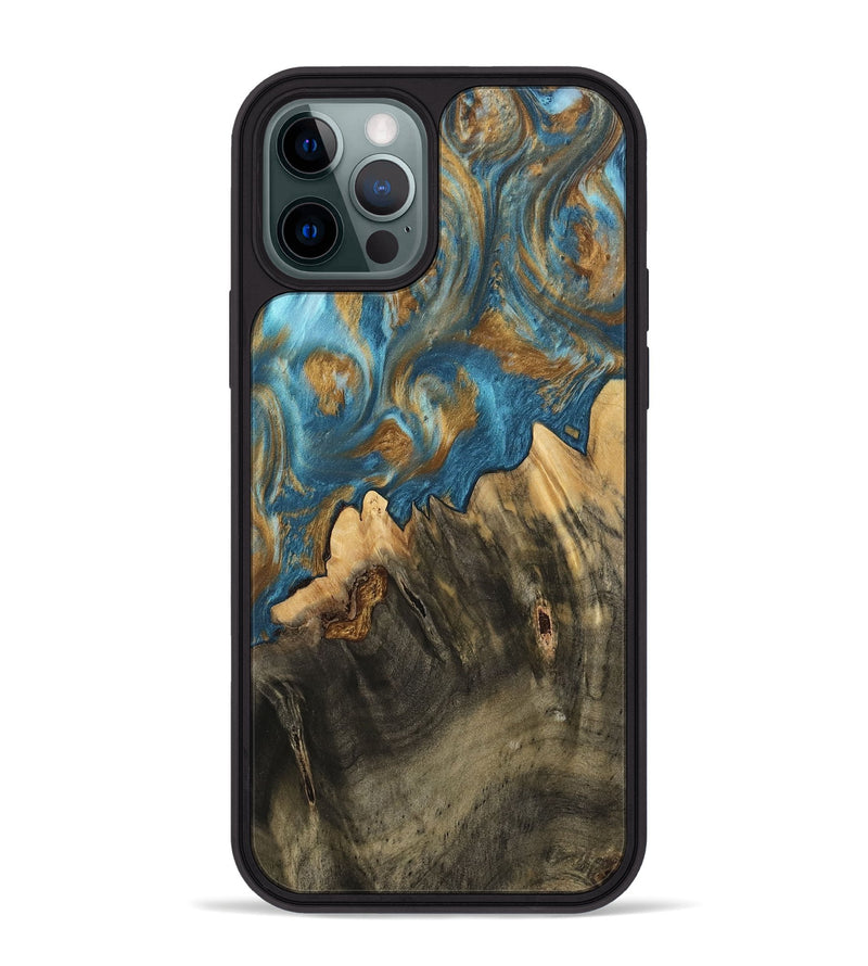 iPhone 12 Pro Max Wood Phone Case - Deetta (Teal & Gold, 745192)