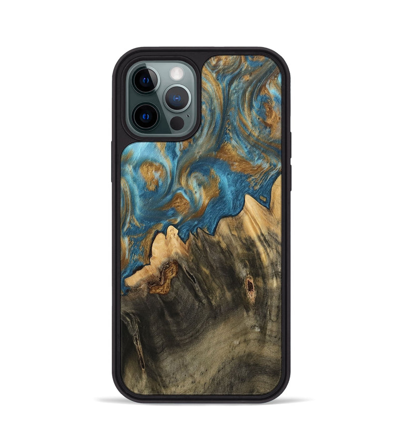 iPhone 12 Pro Wood Phone Case - Deetta (Teal & Gold, 745192)