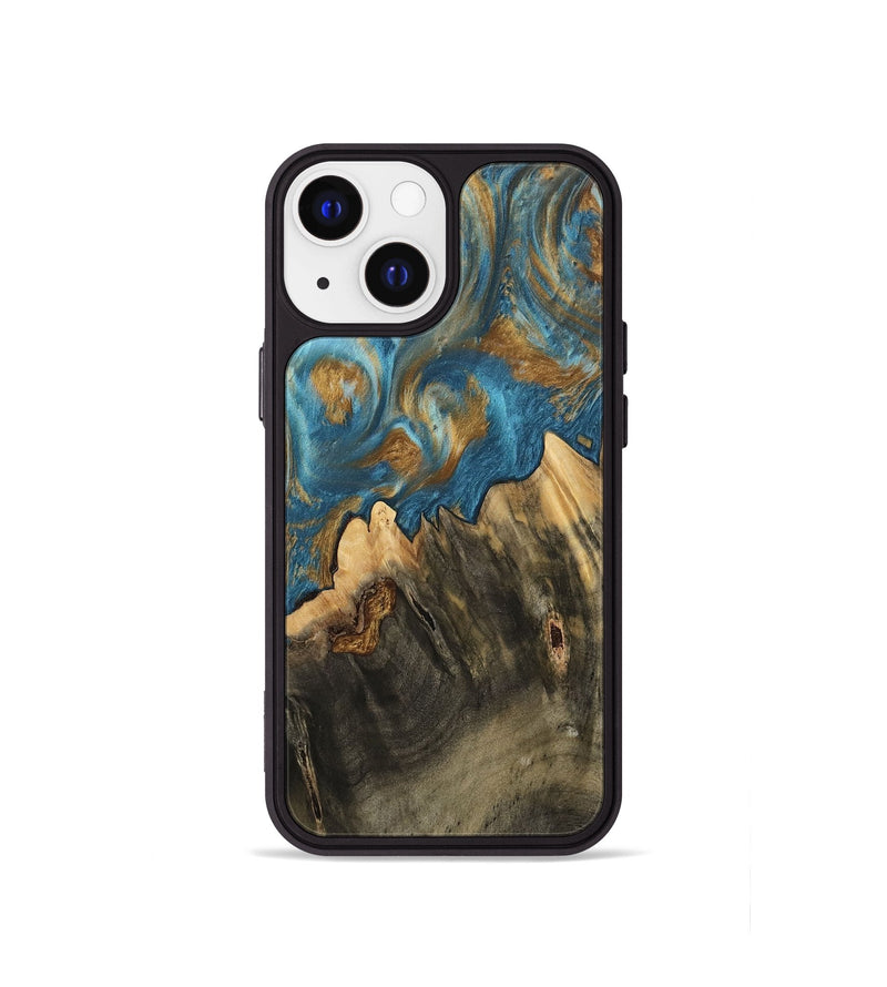 iPhone 13 mini Wood Phone Case - Deetta (Teal & Gold, 745192)