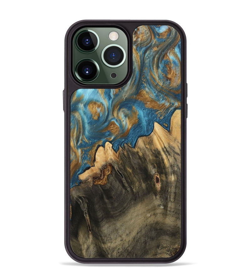 iPhone 13 Pro Max Wood Phone Case - Deetta (Teal & Gold, 745192)