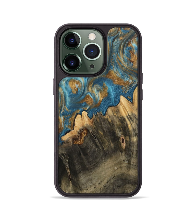 iPhone 13 Pro Wood Phone Case - Deetta (Teal & Gold, 745192)