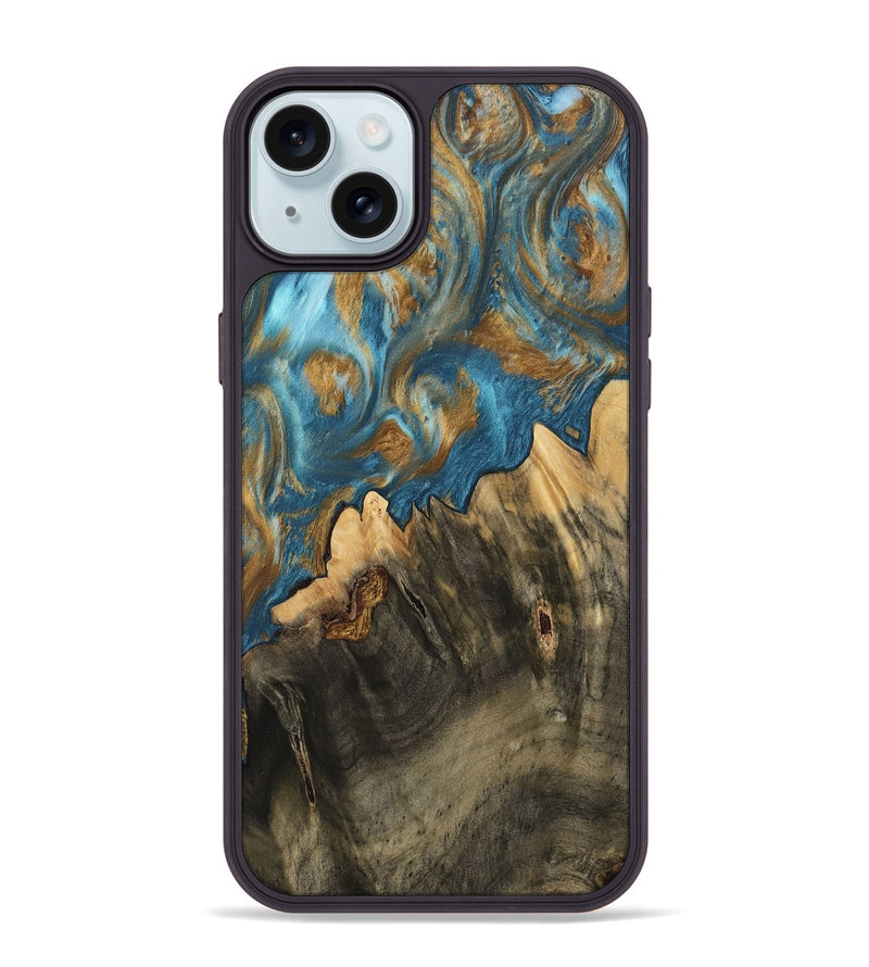 iPhone 15 Plus Wood Phone Case - Deetta (Teal & Gold, 745192)