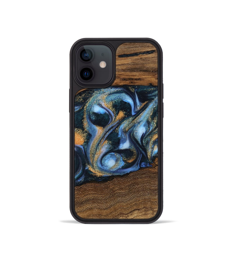 iPhone 12 mini Wood Phone Case - Mietek (Teal & Gold, 745214)