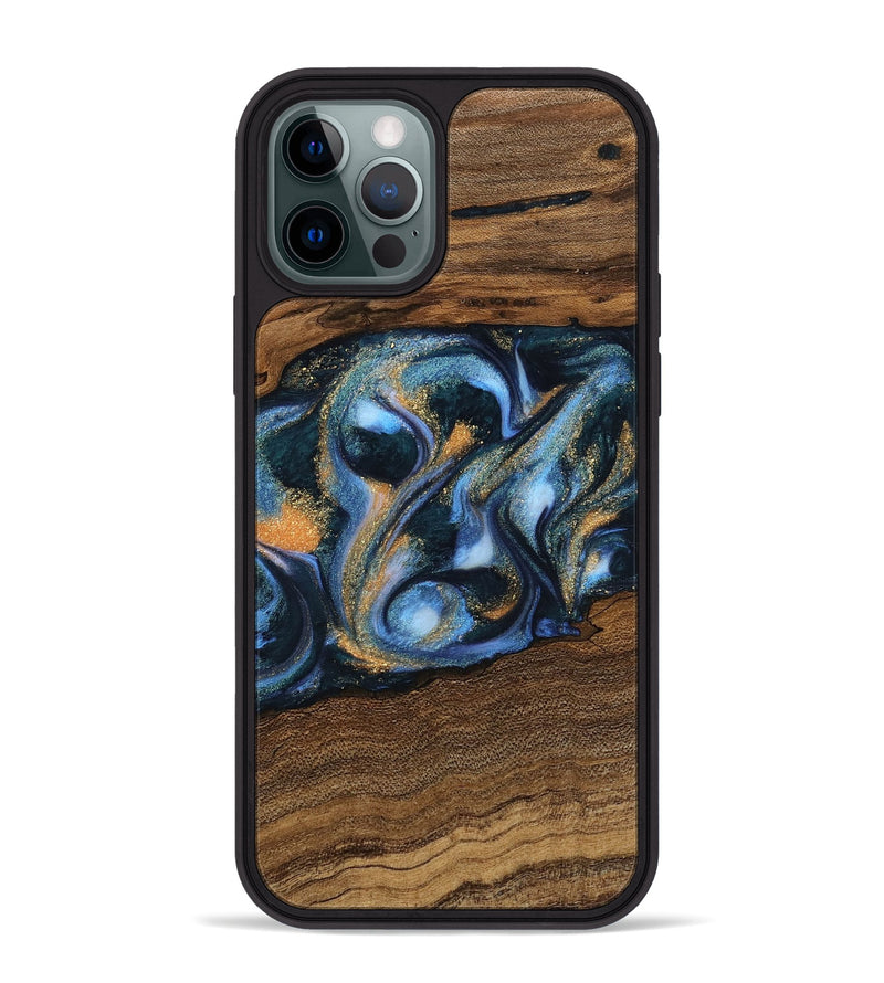 iPhone 12 Pro Max Wood Phone Case - Mietek (Teal & Gold, 745214)