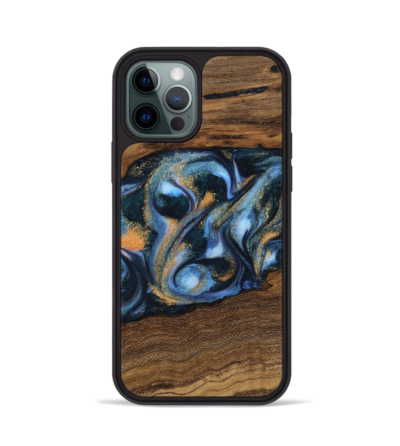 iPhone 12 Pro Wood Phone Case - Mietek (Teal & Gold, 745214)