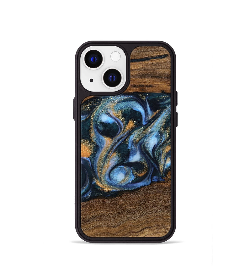 iPhone 13 mini Wood Phone Case - Mietek (Teal & Gold, 745214)