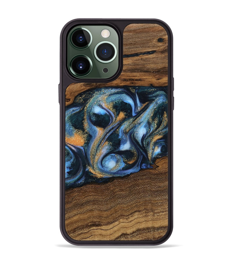 iPhone 13 Pro Max Wood Phone Case - Mietek (Teal & Gold, 745214)