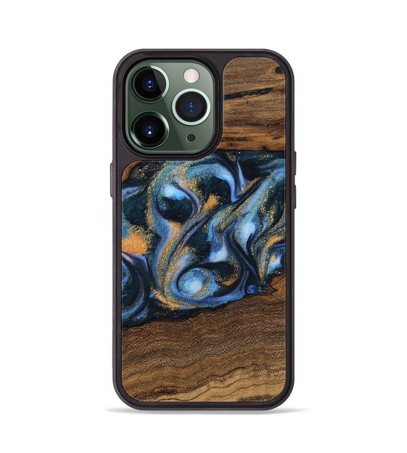 iPhone 13 Pro Wood Phone Case - Mietek (Teal & Gold, 745214)