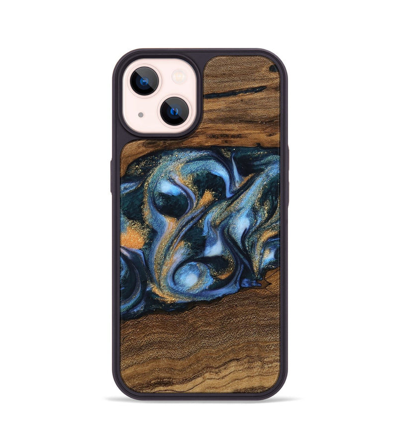 iPhone 14 Wood Phone Case - Mietek (Teal & Gold, 745214)