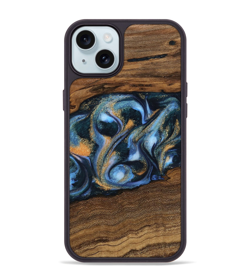 iPhone 15 Plus Wood Phone Case - Mietek (Teal & Gold, 745214)