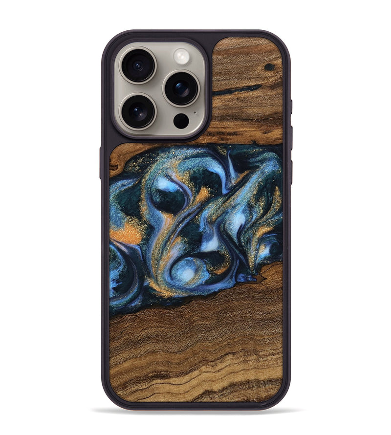 iPhone 15 Pro Max Wood Phone Case - Mietek (Teal & Gold, 745214)