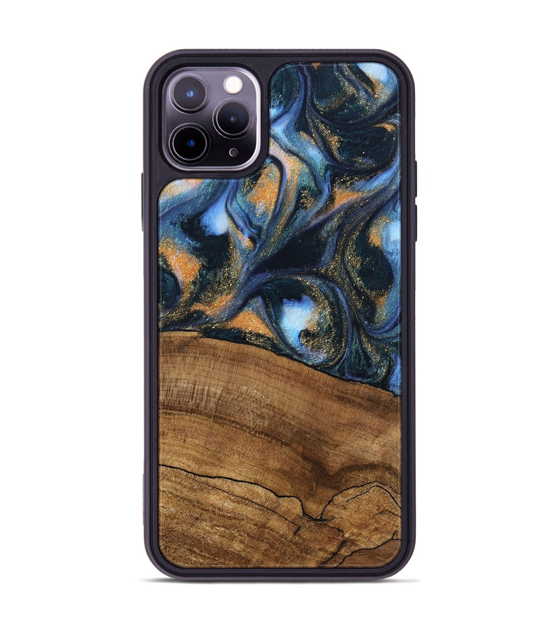 iPhone 11 Pro Max Wood Phone Case - Livia (Teal & Gold, 745220)