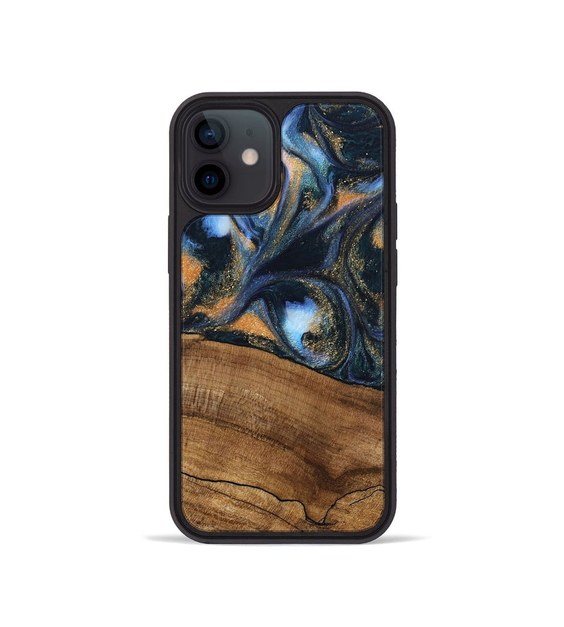 iPhone 12 mini Wood Phone Case - Livia (Teal & Gold, 745220)