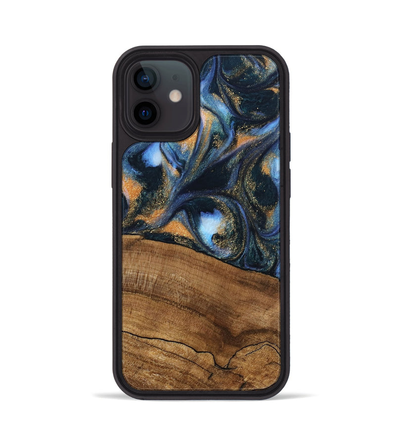 iPhone 12 Wood Phone Case - Livia (Teal & Gold, 745220)