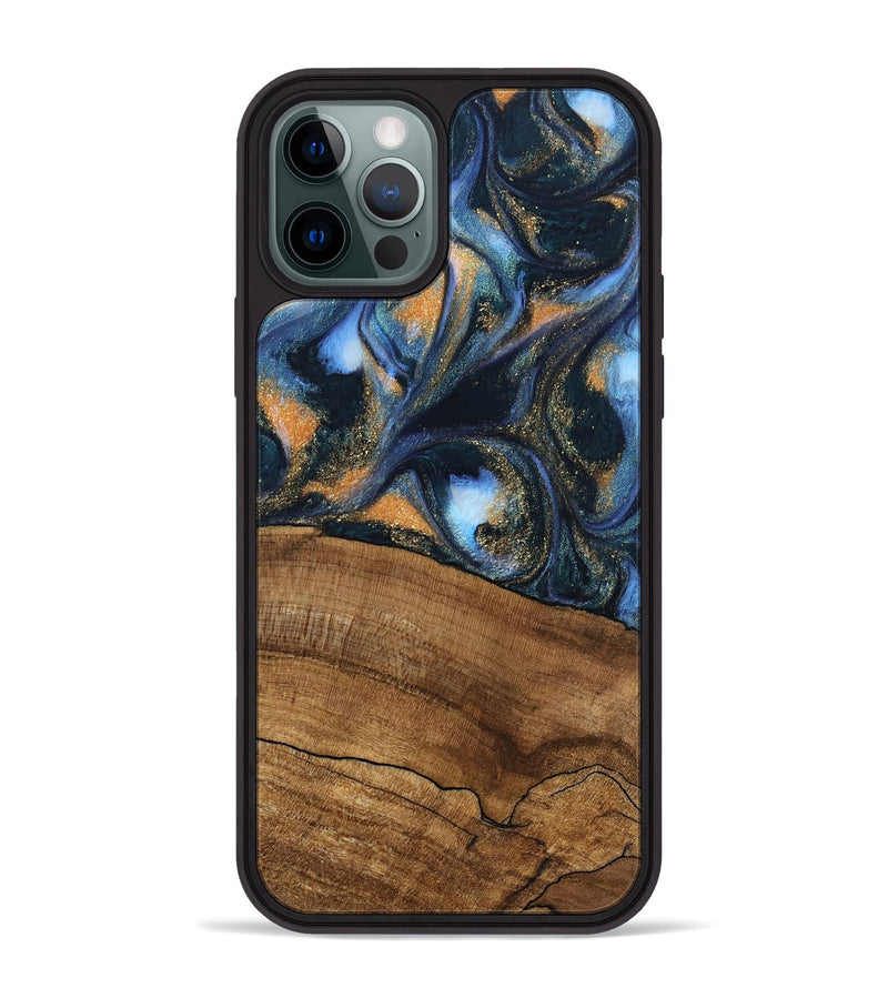 iPhone 12 Pro Max Wood Phone Case - Livia (Teal & Gold, 745220)