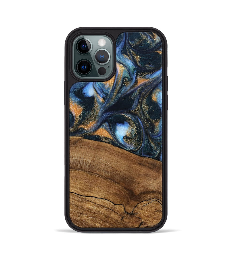 iPhone 12 Pro Wood Phone Case - Livia (Teal & Gold, 745220)