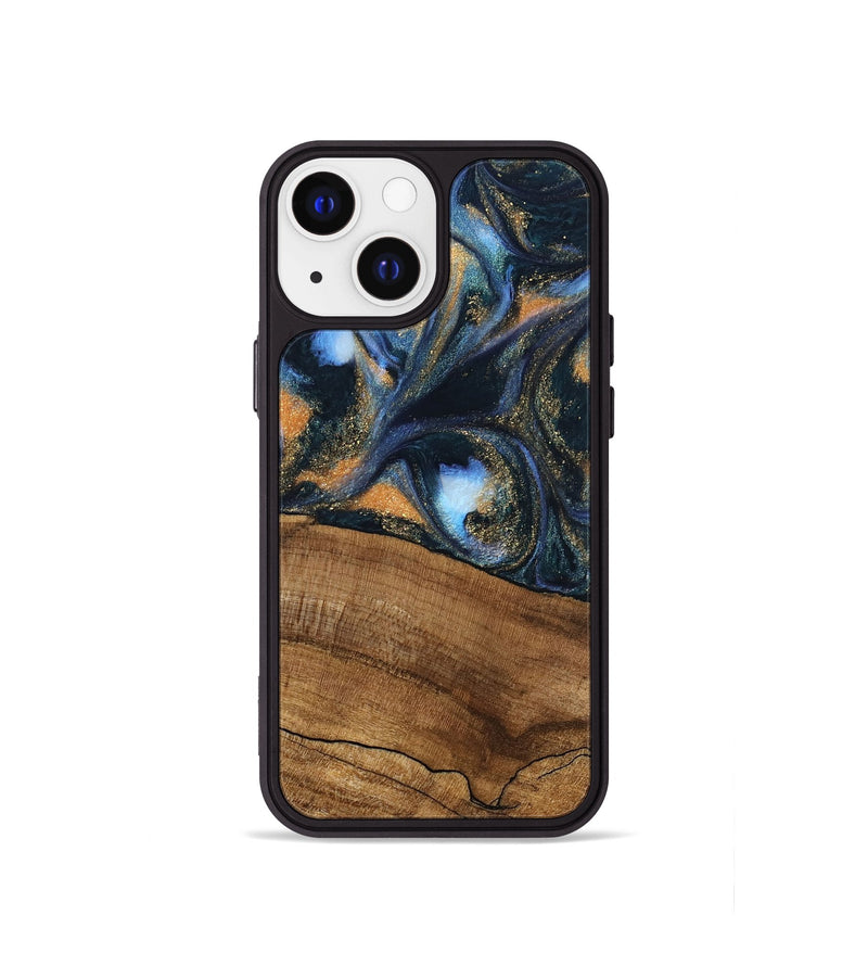 iPhone 13 mini Wood Phone Case - Livia (Teal & Gold, 745220)