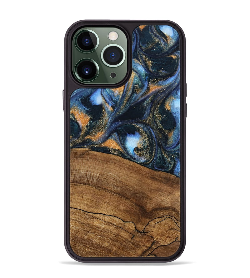 iPhone 13 Pro Max Wood Phone Case - Livia (Teal & Gold, 745220)