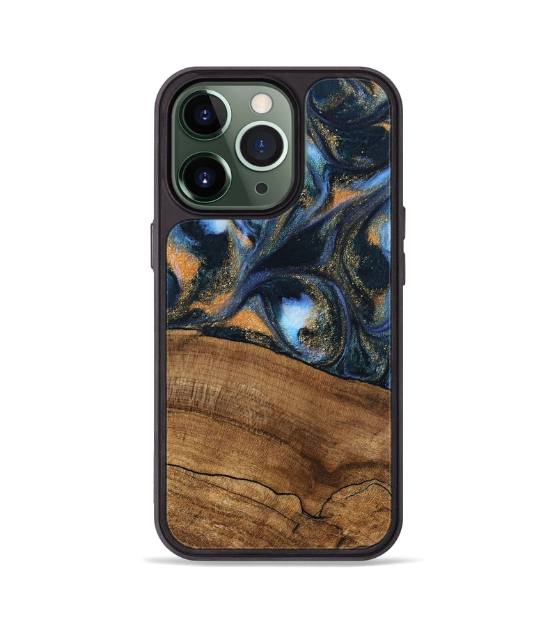 iPhone 13 Pro Wood Phone Case - Livia (Teal & Gold, 745220)