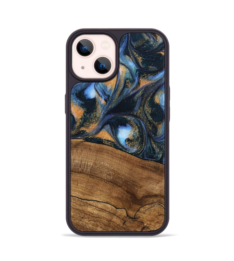 iPhone 14 Wood Phone Case - Livia (Teal & Gold, 745220)