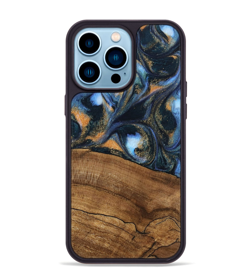 iPhone 14 Pro Max Wood Phone Case - Livia (Teal & Gold, 745220)