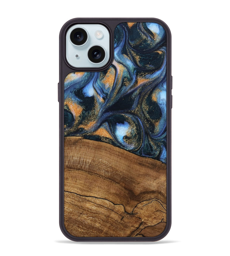 iPhone 15 Plus Wood Phone Case - Livia (Teal & Gold, 745220)