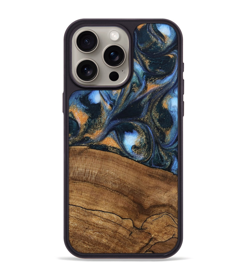 iPhone 15 Pro Max Wood Phone Case - Livia (Teal & Gold, 745220)