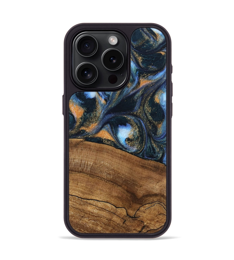 iPhone 15 Pro Wood Phone Case - Livia (Teal & Gold, 745220)