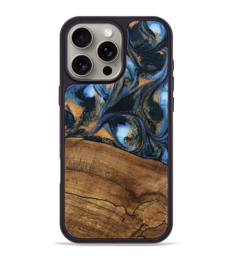 iPhone 16 Pro Max Wood Phone Case - Livia (Teal & Gold, 745220)